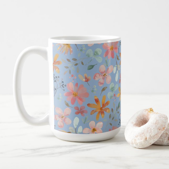Pale Blue Floral Mother's Day Coffee Mug (With Donut)