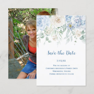 Pale Blue Floral Photo Save the Date