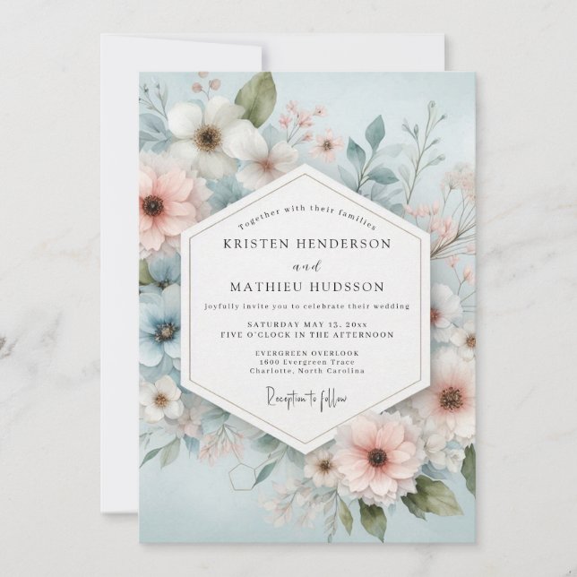 Pale Blue Floral Romance Wedding Invitation (Front)