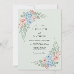 Pale Blue Floral Romantic Wedding Invitation