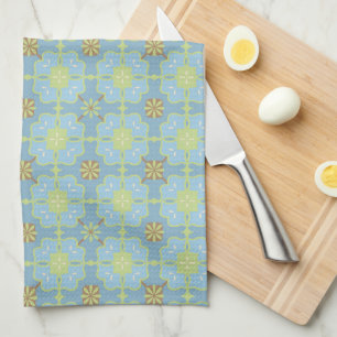 Pale Blue Floral Tile Pattern Pretty Tea Towel