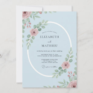 Pale Blue Floral Whimsical Wedding Invitation