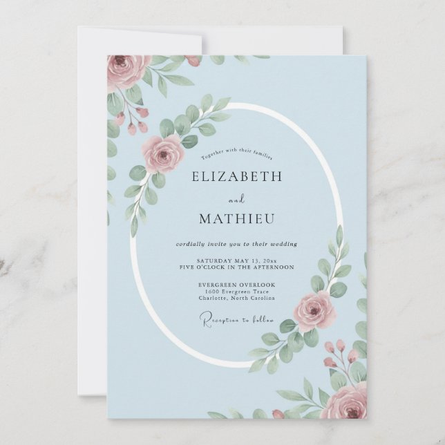 Pale Blue Floral Whimsical Wedding Invitation (Front)