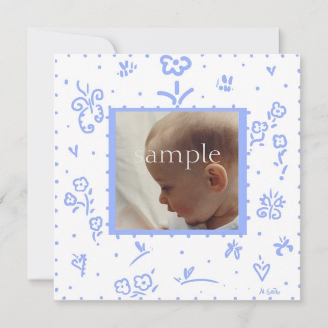 Pale Blue Flower Birth Announcement (Front)
