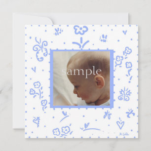 Pale Blue Flower Birth Announcement