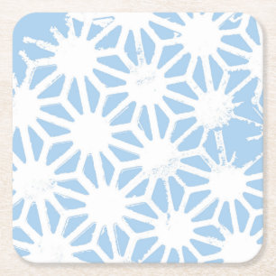 Pale blue geometric pattern square paper coaster