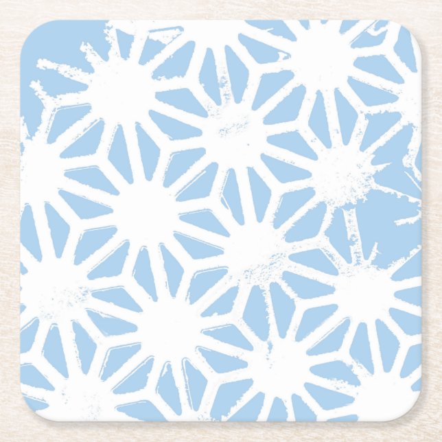 Pale blue geometric pattern square paper coaster (Front)