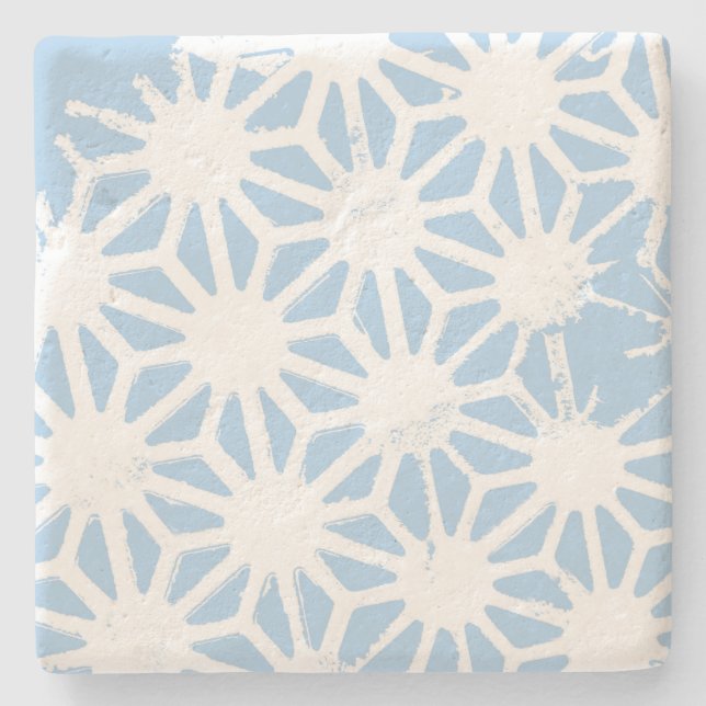 Pale blue geometric pattern stone coaster (Front)