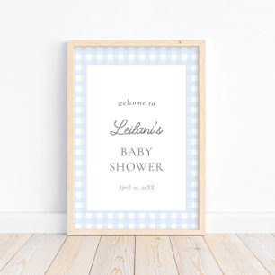 Pale Blue Gingham Classic Baby Boy Welcome Sign