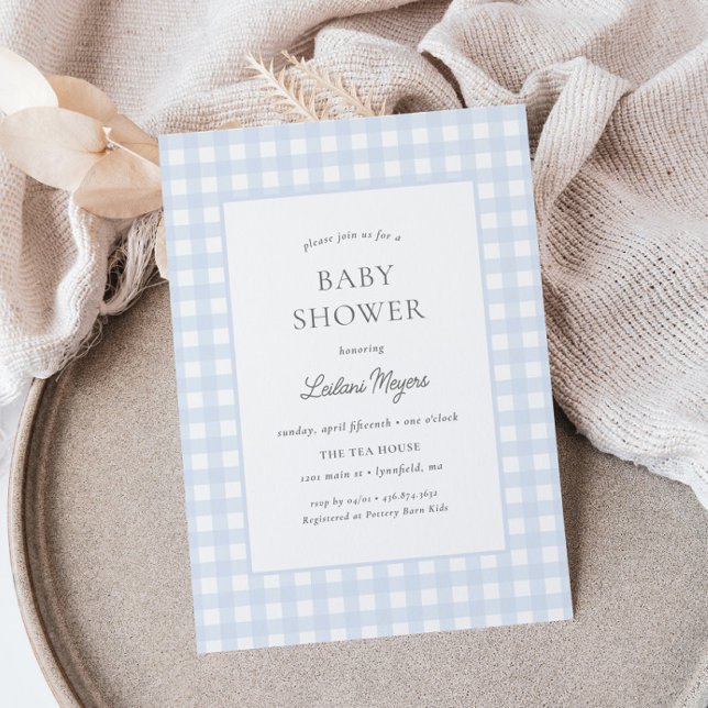 Pale Blue Gingham Classic Boys Baby Shower Invitation (Creator Uploaded)