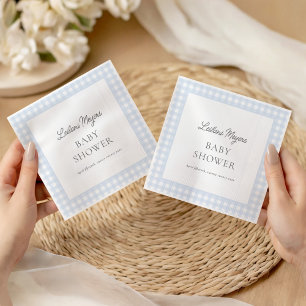 Pale Blue Gingham Classic Boys Baby Shower Napkin