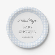 Pale Blue Gingham Classic Boys Baby Shower