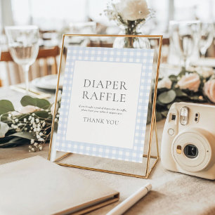 Pale Blue Gingham Classic Diaper Raffle Sign