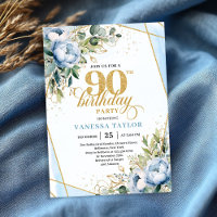 Pale blue gold floral blend fancy 90th birthday