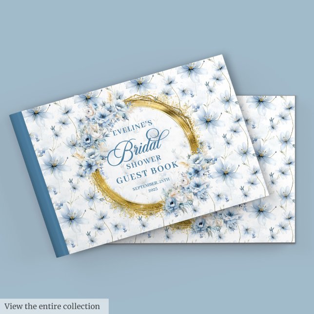 Pale Blue Gold Glitter Watercolor Flowers Bridal Guest Book (Pale Blue Gold Glitter Watercolor Flowers Bridal Guest Book)