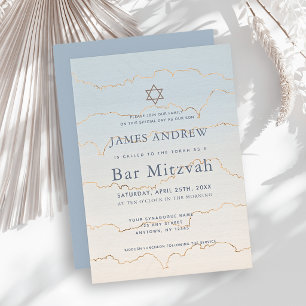 Pale Blue Gold Linings Bar Mitzvah Invitation