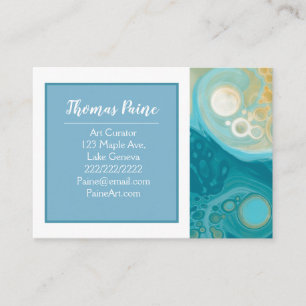Pale Blue, Gold, Teal, Turquoise Marble Art Business Card