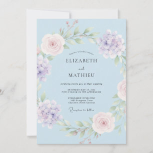 Pale Blue Graceful Botanical Wedding Invitation