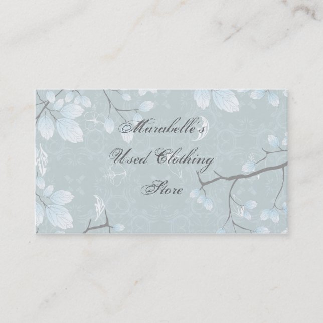 Pale Blue Green Leaves Grey Branches Business Card (Front)