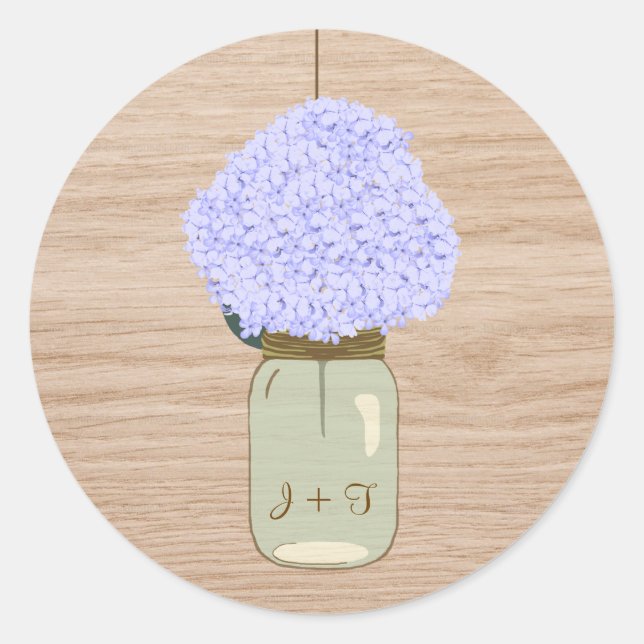 Pale Blue Hydrangea & Mason Jar Bridal Shower Classic Round Sticker (Front)