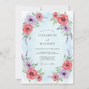 Pale Blue Illustrative Spring Wedding Invitation