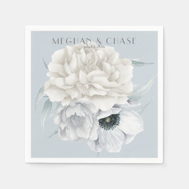 Pale Blue Ivory Cream Floral Display Napkin (Front)