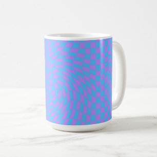 Pale Blue & Lavender Waved Chequered Pattern      Coffee Mug