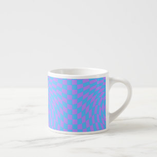 Pale Blue & Lavender Waved Chequered Pattern      Espresso Cup