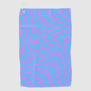 Pale Blue & Lavender Waved Chequered Pattern Golf Towel