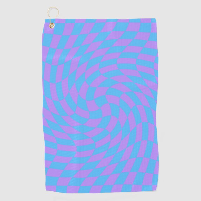 Pale Blue & Lavender Waved Chequered Pattern      Golf Towel (Front)