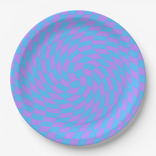 Pale Blue & Lavender Waved Chequered Pattern Paper Plate