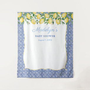Pale Blue Lemons Boy Baby Shower Photo Dropcloth Tapestry