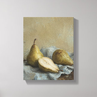 Pale Blue Linen Pears – Quiet Still Life Canvas Print