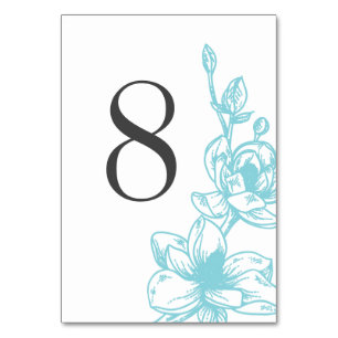 Pale Blue Magnolia Flowers Wedding Table Number