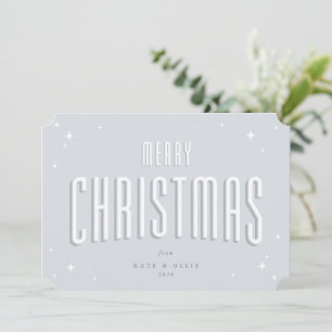 Pale Blue Merry Christmas Retro Stars Flat Holiday Card