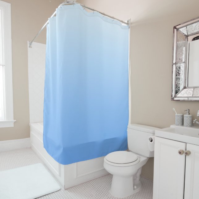 Pale blue ombre background shower curtain (In Situ)