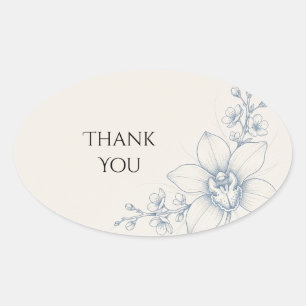 Pale Blue Orchid Floral Wedding Thank You Oval Sticker