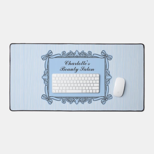 Pale Blue Ornate Bow Frame Salon Desk Mat (Keyboard & Mouse)