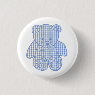 Pale Blue Pastel Gingham Teddy Bear 3 Cm Round Badge