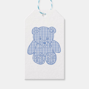 Pale Blue Pastel Gingham Teddy Bear Classic Round  Gift Tags