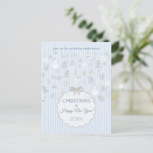 Pale Blue Pastel Stripe Whimsical Christmas Silver Invitation Postcard