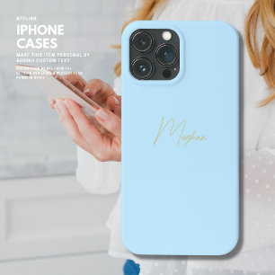 Pale Blue Personalised iPhone Case Script Name