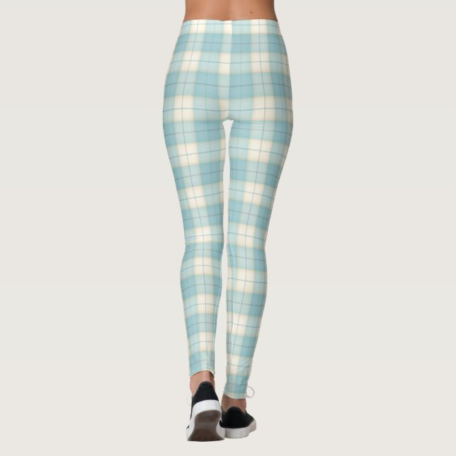 Pale Blue Plaid Tartan Leggings (Back)
