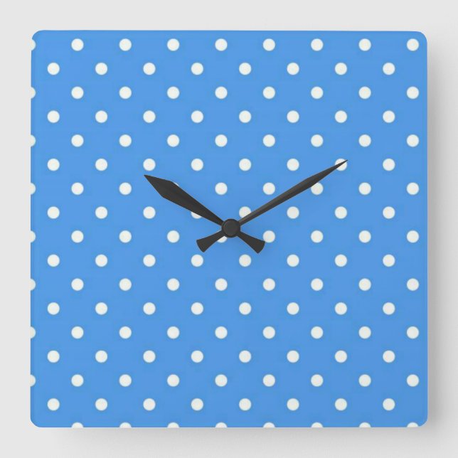 Pale Blue Polka  Dot Art Square Wall Clock (Front)