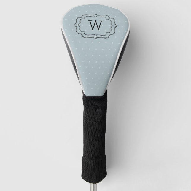 Pale Blue Polka Dot Monogrammed Golf Head Cover (Front)