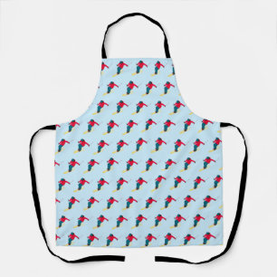 Pale Blue, Red and Green Downhill Skiing Pattern Apron