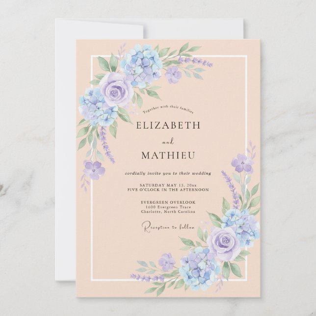 Pale Blue Romantic Floral Wedding Invitation (Front)