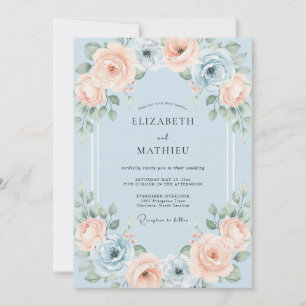 Pale Blue Romantic Watercolor Wedding Invitation