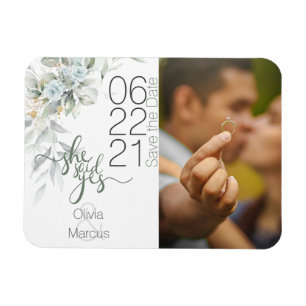 Pale Blue Rose and Foliage Photo Save the Date Magnet