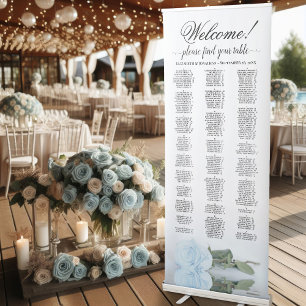 Pale Blue Rose Elegant Alphabetical Seating Chart Retractable Banner